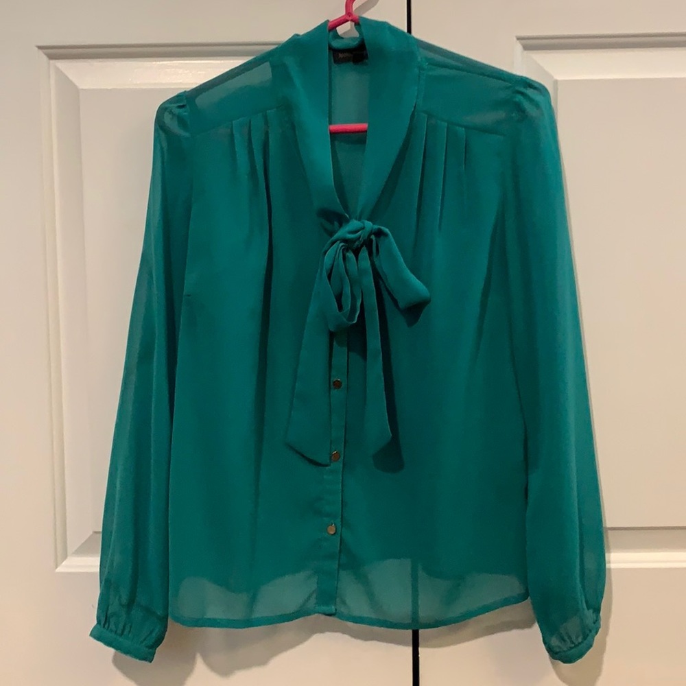 Beautiful teal blouse with gold buttons